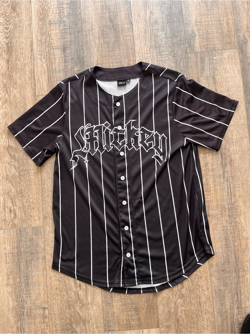 official Disney Mickey Mouse pinstriped button-up baseball jersey